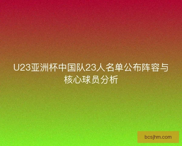 U23亚洲杯中国队23人名单公布阵容与核心球员分析